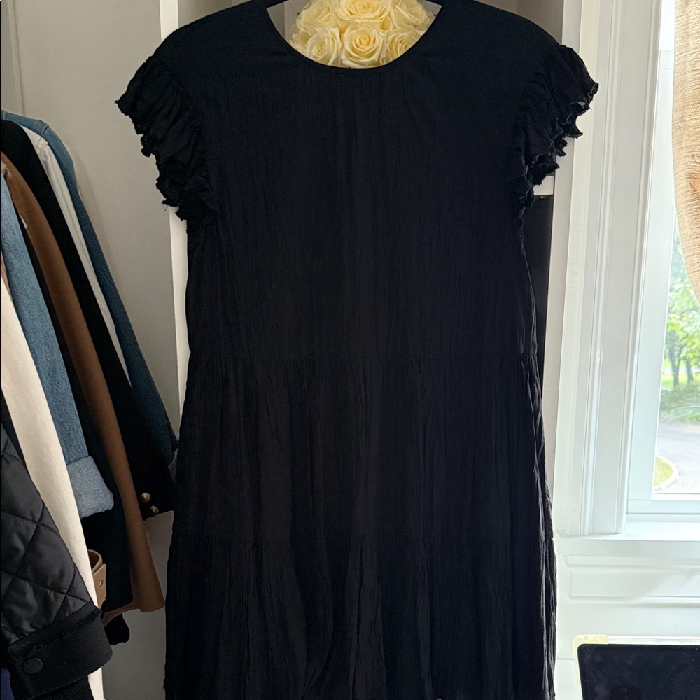 Aritzia Black Ruffle Sleeve Mini Dress